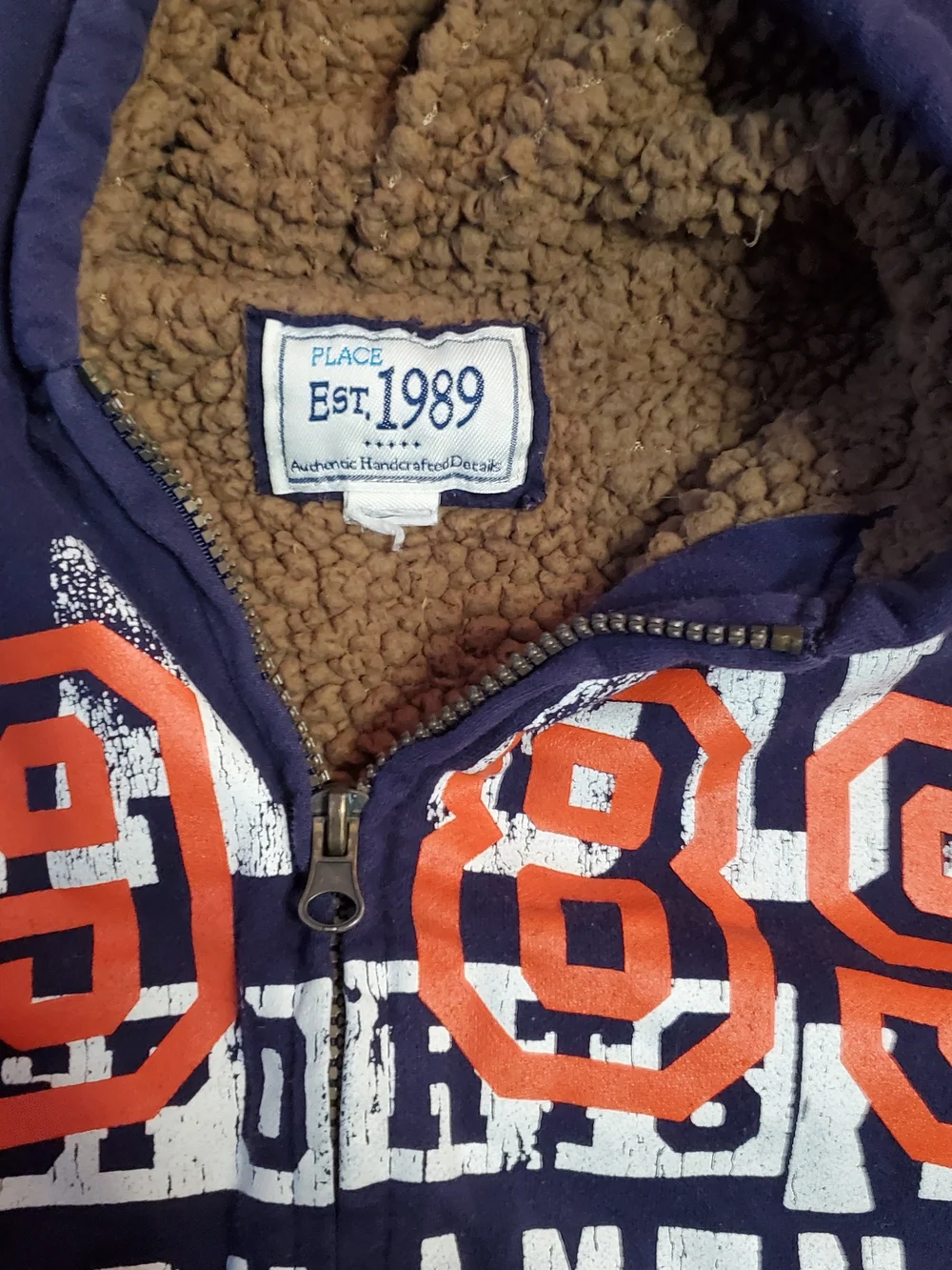 The Children's Place Navy Zip-Up Hoodie with Orange '1989' Applique